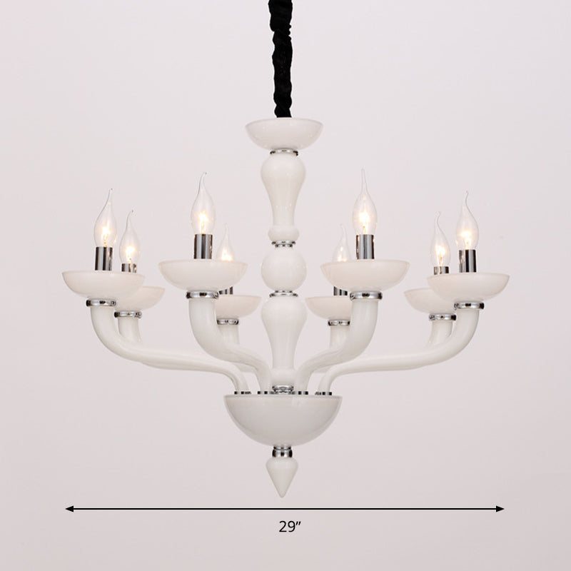 Sputnik Living Room Chandelier Lighting Antique Beige/White/Black Glass 10 Heads Chrome Hanging Pendant Lamp Clearhalo 'Ceiling Lights' 'Chandeliers' Lighting' options 296675