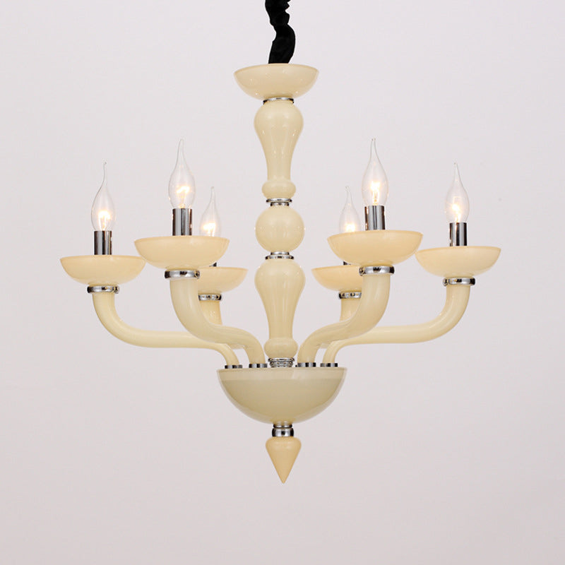 Sputnik Living Room Chandelier Lighting Antique Beige/White/Black Glass 10 Heads Chrome Hanging Pendant Lamp Beige Clearhalo 'Ceiling Lights' 'Chandeliers' Lighting' options 296676_7c6653c8-c8b0-4a3f-8e07-806bec302e7b