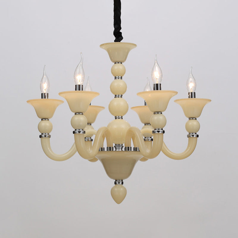 10 Bulbs Candle Chandelier Pendant Light Traditionary Beige/Purple/Blue Glass Hanging Lamp Kit Clearhalo 'Ceiling Lights' 'Chandeliers' Lighting' options 296682