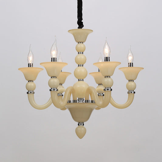 10 Bulbs Candle Chandelier Pendant Light Traditionary Beige/Purple/Blue Glass Hanging Lamp Kit Clearhalo 'Ceiling Lights' 'Chandeliers' Lighting' options 296682