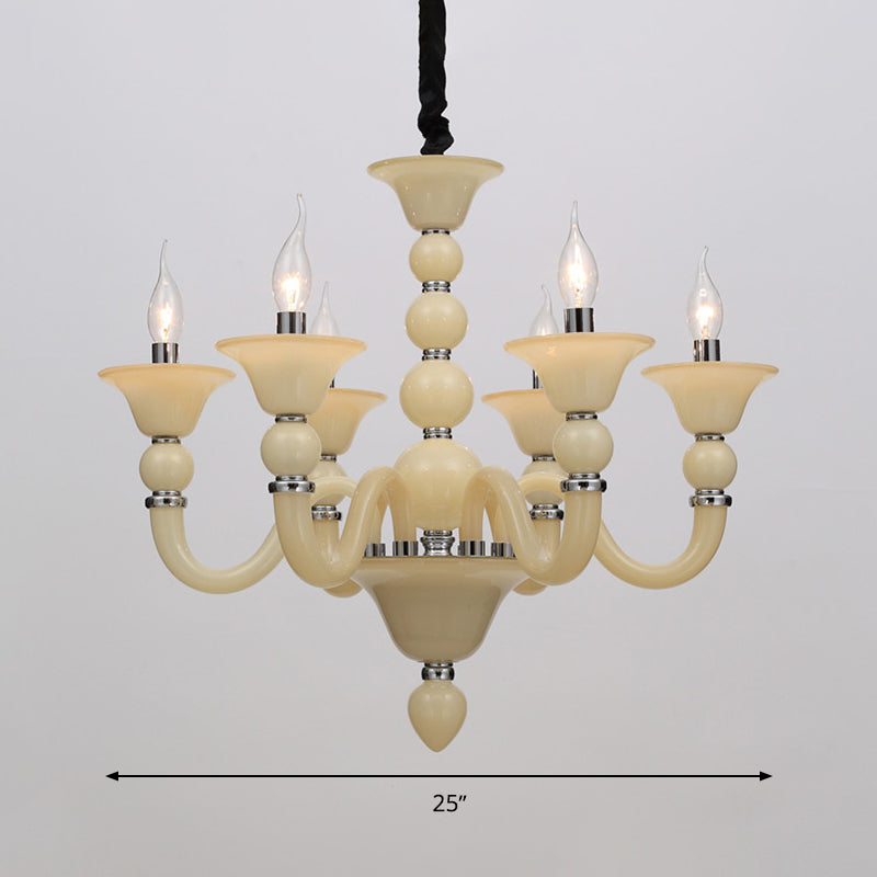 10 Bulbs Candle Chandelier Pendant Light Traditionary Beige/Purple/Blue Glass Hanging Lamp Kit Clearhalo 'Ceiling Lights' 'Chandeliers' Lighting' options 296683