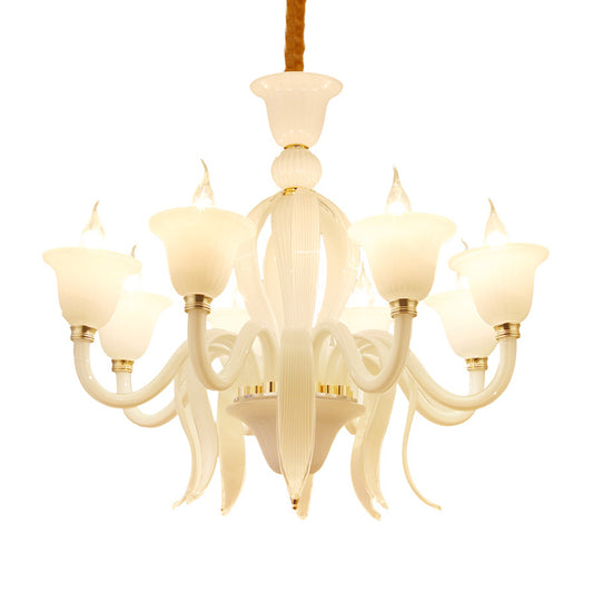 White Glass Stamen Shape Chandelier Lighting Antique 6/8/10 Lights Bedroom Ceiling Pendant Lamp Clearhalo 'Ceiling Lights' 'Chandeliers' Lighting' options 296689