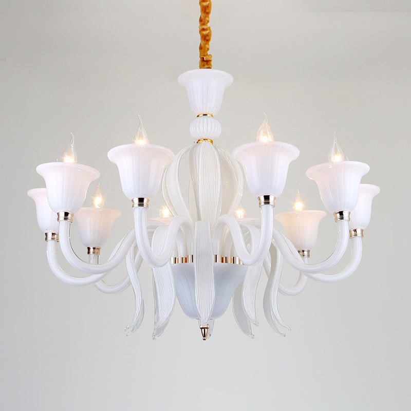 White Glass Stamen Shape Chandelier Lighting Antique 6/8/10 Lights Bedroom Ceiling Pendant Lamp Clearhalo 'Ceiling Lights' 'Chandeliers' Lighting' options 296693