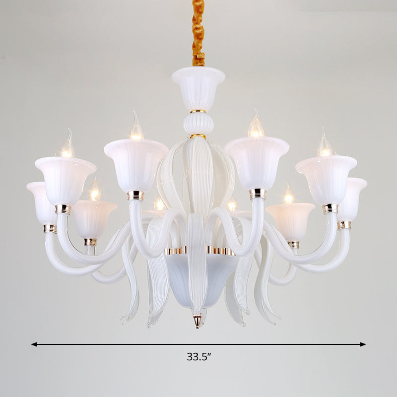 White Glass Stamen Shape Chandelier Lighting Antique 6/8/10 Lights Bedroom Ceiling Pendant Lamp Clearhalo 'Ceiling Lights' 'Chandeliers' Lighting' options 296694