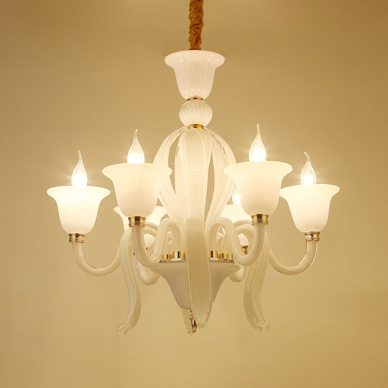 White Glass Stamen Shape Chandelier Lighting Antique 6/8/10 Lights Bedroom Ceiling Pendant Lamp Clearhalo 'Ceiling Lights' 'Chandeliers' Lighting' options 296697