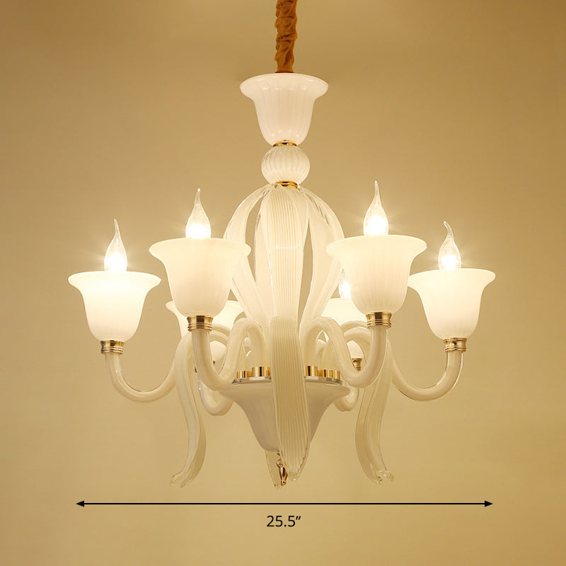 White Glass Stamen Shape Chandelier Lighting Antique 6/8/10 Lights Bedroom Ceiling Pendant Lamp Clearhalo 'Ceiling Lights' 'Chandeliers' Lighting' options 296698