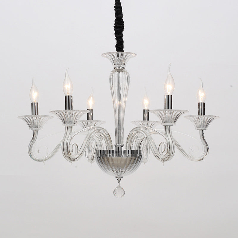 Traditional Curved Arm Pendant Chandelier 6/8/10 Heads White/Black/Blue Glass Ceiling Hanging Light with Spuntik Design 6 White Clearhalo 'Ceiling Lights' 'Chandeliers' Lighting' options 296730_0862eb50-9fff-4d03-b483-23652ed52610