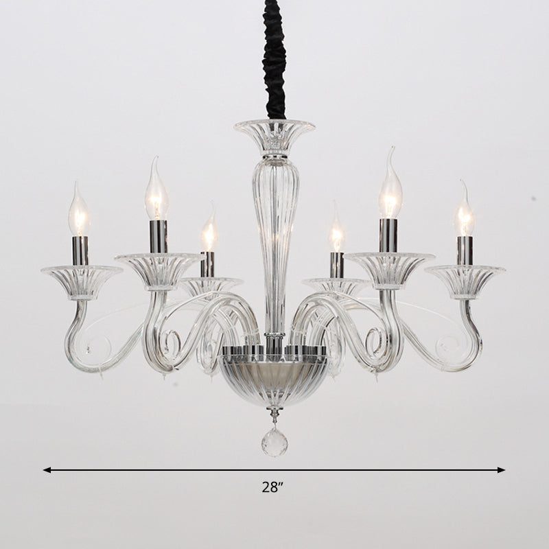 Traditional Curved Arm Pendant Chandelier 6/8/10 Heads White/Black/Blue Glass Ceiling Hanging Light with Spuntik Design Clearhalo 'Ceiling Lights' 'Chandeliers' Lighting' options 296731