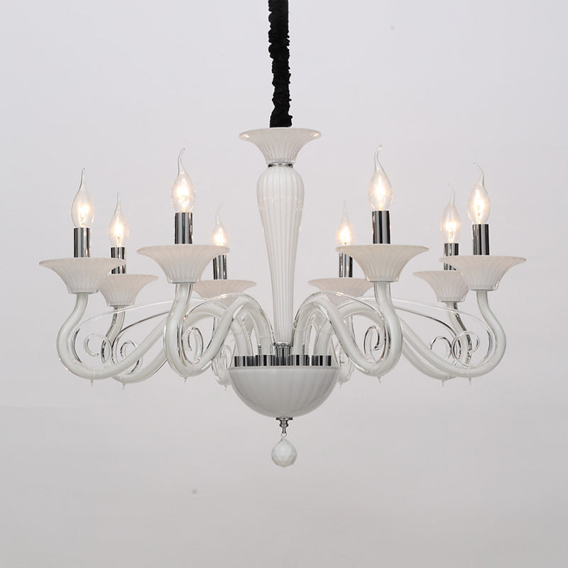 Traditional Curved Arm Pendant Chandelier 6/8/10 Heads White/Black/Blue Glass Ceiling Hanging Light with Spuntik Design Clearhalo 'Ceiling Lights' 'Chandeliers' Lighting' options 296734