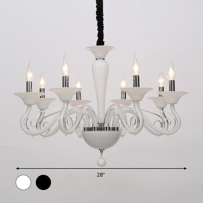 Traditional Curved Arm Pendant Chandelier 6/8/10 Heads White/Black/Blue Glass Ceiling Hanging Light with Spuntik Design Clearhalo 'Ceiling Lights' 'Chandeliers' Lighting' options 296735