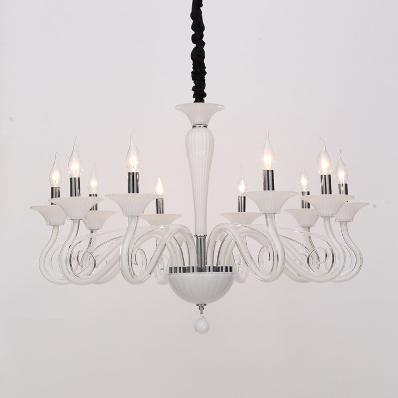 Traditional Curved Arm Pendant Chandelier 6/8/10 Heads White/Black/Blue Glass Ceiling Hanging Light with Spuntik Design Clearhalo 'Ceiling Lights' 'Chandeliers' Lighting' options 296736