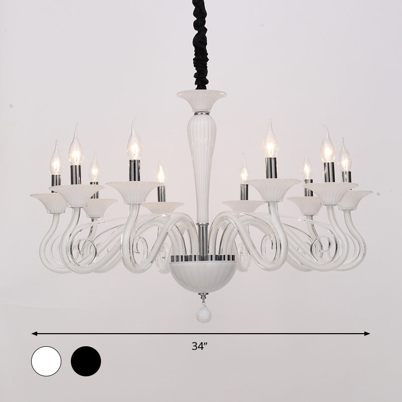 Traditional Curved Arm Pendant Chandelier 6/8/10 Heads White/Black/Blue Glass Ceiling Hanging Light with Spuntik Design Clearhalo 'Ceiling Lights' 'Chandeliers' Lighting' options 296737