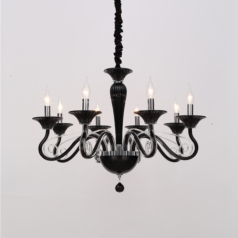 Traditional Curved Arm Pendant Chandelier 6/8/10 Heads White/Black/Blue Glass Ceiling Hanging Light with Spuntik Design Clearhalo 'Ceiling Lights' 'Chandeliers' Lighting' options 296738