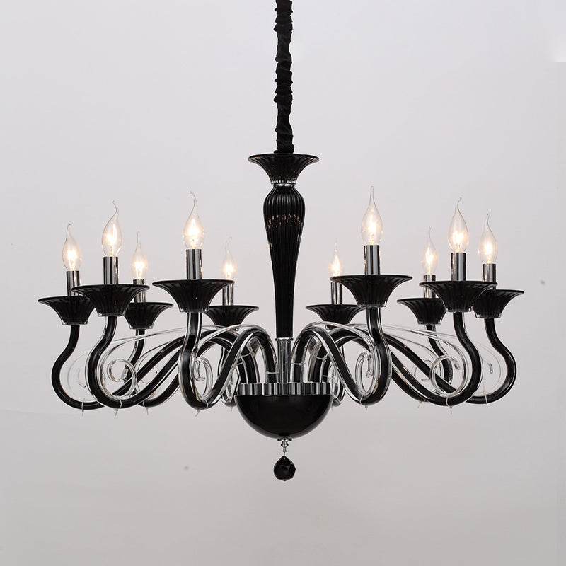 Traditional Curved Arm Pendant Chandelier 6/8/10 Heads White/Black/Blue Glass Ceiling Hanging Light with Spuntik Design 10 Black Clearhalo 'Ceiling Lights' 'Chandeliers' Lighting' options 296739_8599ac8c-2663-46b0-b28e-0d207f3d5761