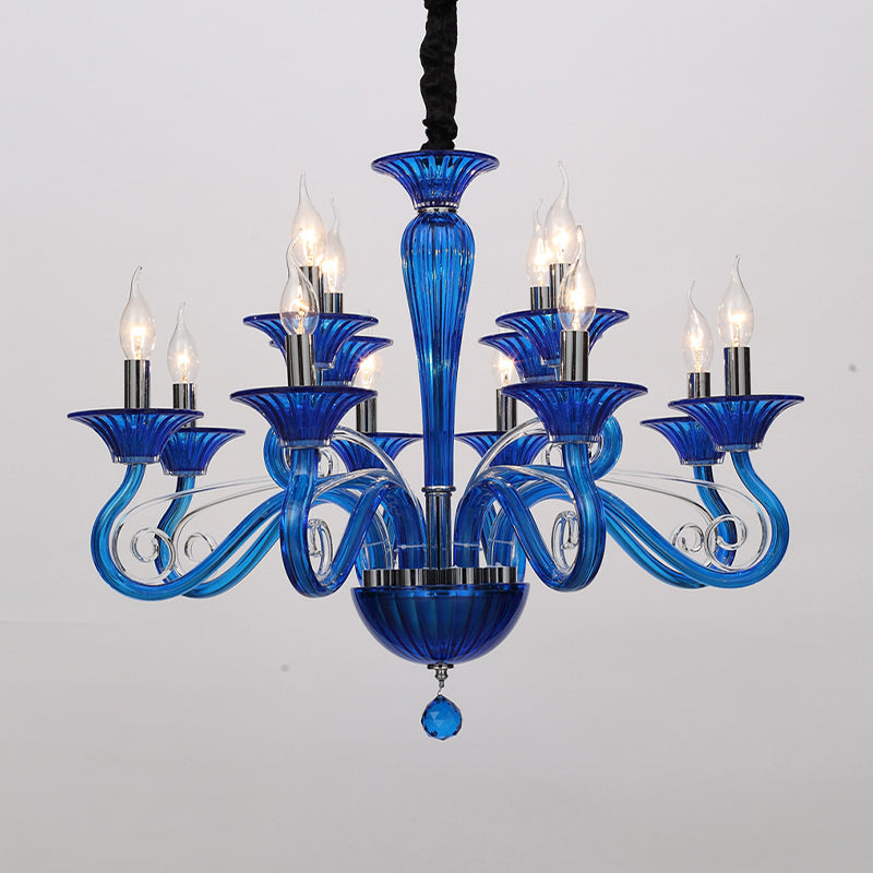 Traditional Curved Arm Pendant Chandelier 6/8/10 Heads White/Black/Blue Glass Ceiling Hanging Light with Spuntik Design Clearhalo 'Ceiling Lights' 'Chandeliers' Lighting' options 296740