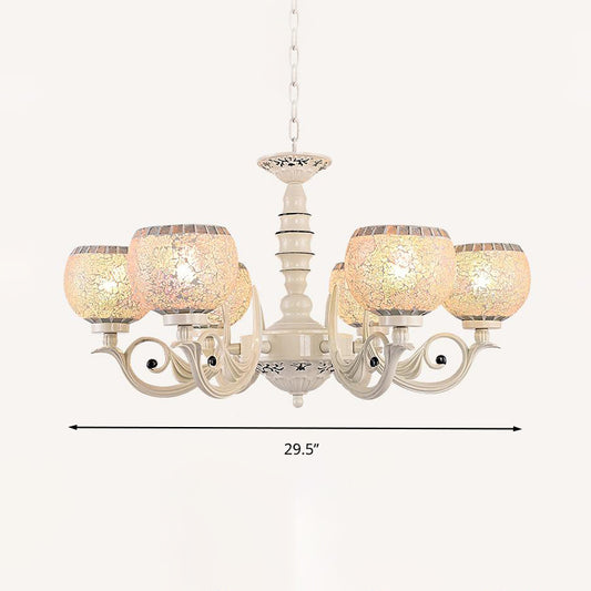 White 3/5/8 Lights Chandelier Pendant Light Tiffany Style Crackle Glass Ball Suspension Lighting Fixture Clearhalo 'Ceiling Lights' 'Chandeliers' 'Glass shade' 'Glass' 'Industrial' 'Middle Century Chandeliers' 'Tiffany Chandeliers' 'Tiffany close to ceiling' 'Tiffany' Lighting' 296750