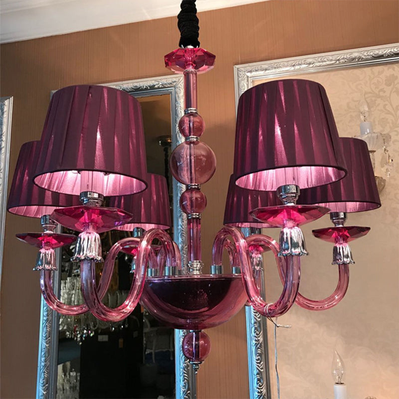 Traditional Starburst Pendant Chandelier 6/8/10 Bulbs Purple Glass Suspension Hanging Lamp with Conical Fabric Shade 6 Purple Clearhalo 'Ceiling Lights' 'Chandeliers' Lighting' options 296753_2ce270c2-3db5-4ddf-a28e-20761f281ccb