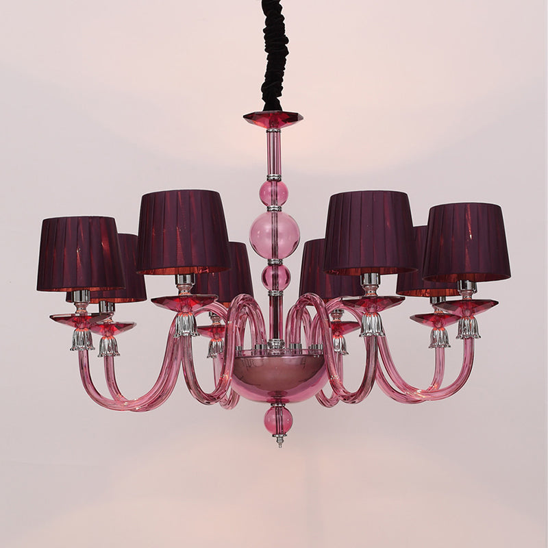 Traditional Starburst Pendant Chandelier 6/8/10 Bulbs Purple Glass Suspension Hanging Lamp with Conical Fabric Shade Clearhalo 'Ceiling Lights' 'Chandeliers' Lighting' options 296757