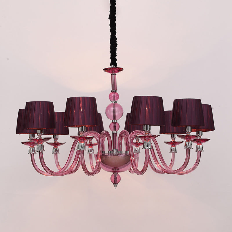 Traditional Starburst Pendant Chandelier 6/8/10 Bulbs Purple Glass Suspension Hanging Lamp with Conical Fabric Shade Clearhalo 'Ceiling Lights' 'Chandeliers' Lighting' options 296759