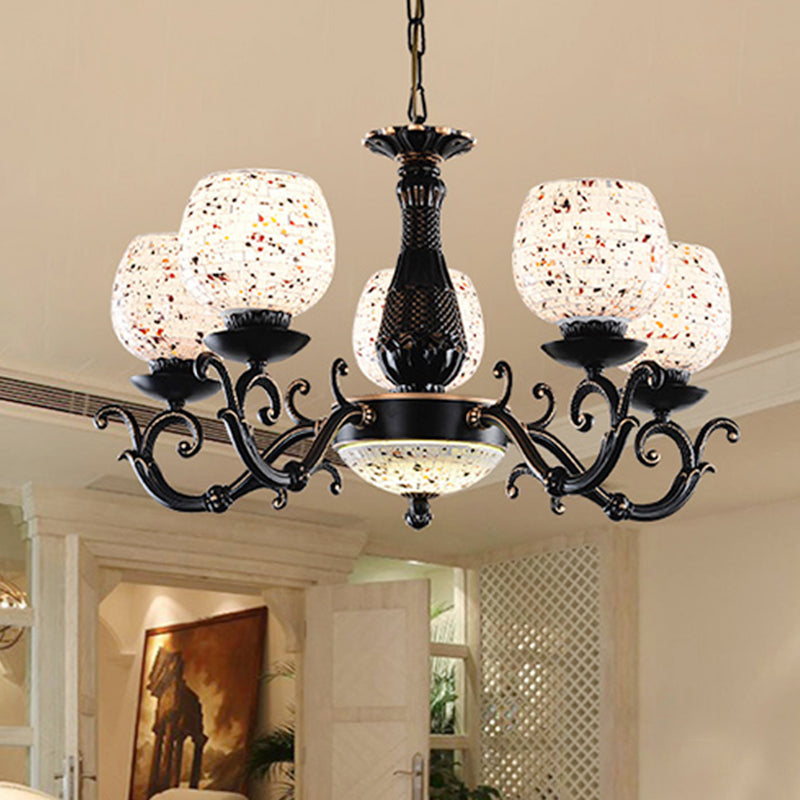 Arched Stained Glass Pendant Chandelier Mediterranean 4/6/9 Lights Black Hanging Ceiling Light 6 Black Clearhalo 'Ceiling Lights' 'Chandeliers' 'Industrial' 'Middle Century Chandeliers' 'Tiffany Chandeliers' 'Tiffany close to ceiling' 'Tiffany' Lighting' 296764