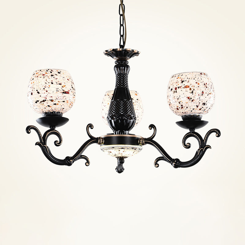 Arched Stained Glass Pendant Chandelier Mediterranean 4/6/9 Lights Black Hanging Ceiling Light 4 Black Clearhalo 'Ceiling Lights' 'Chandeliers' 'Industrial' 'Middle Century Chandeliers' 'Tiffany Chandeliers' 'Tiffany close to ceiling' 'Tiffany' Lighting' 296769