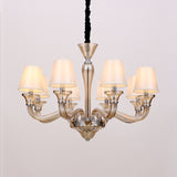 6/8/12 Heads Chandelier Lighting Traditional Tapered Fabric Ceiling Pendant Light in White with Amber Glass Arm Clearhalo 'Ceiling Lights' 'Chandeliers' Lighting' options 296778