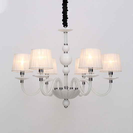 White Conical Ceiling Chandelier Antique Fabric 6/8/12 Lights Living Room Hanging Pendant Lamp Fixture Clearhalo 'Ceiling Lights' 'Chandeliers' Lighting' options 296782