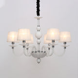 White Conical Ceiling Chandelier Antique Fabric 6/8/12 Lights Living Room Hanging Pendant Lamp Fixture Clearhalo 'Ceiling Lights' 'Chandeliers' Lighting' options 296782