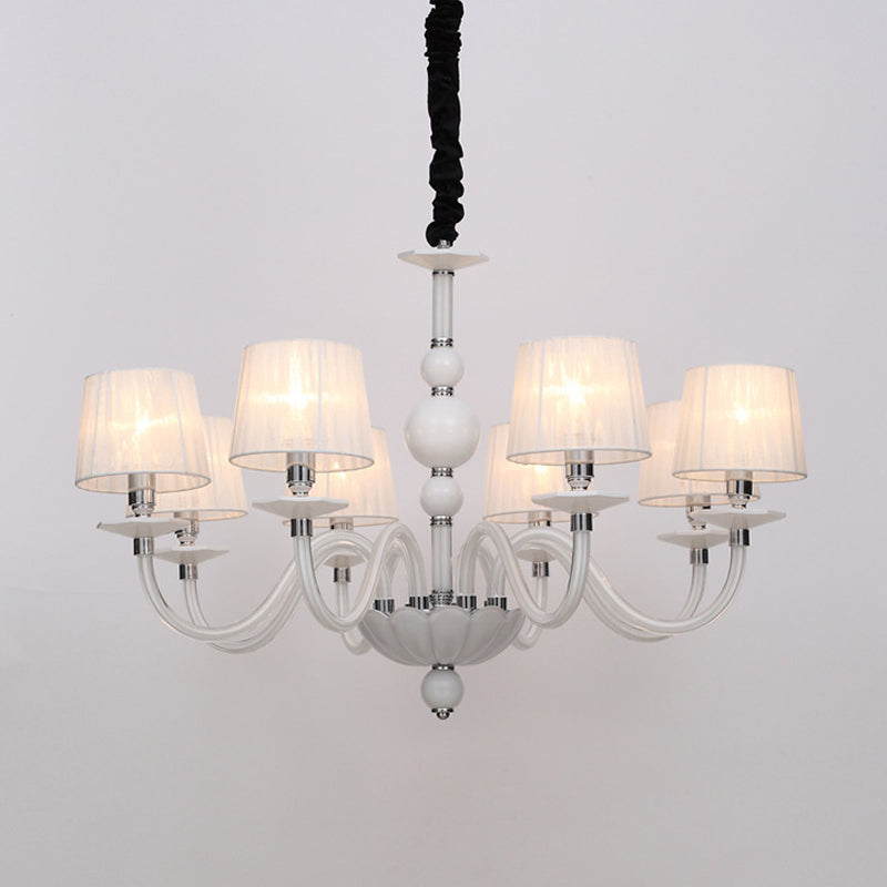 White Conical Ceiling Chandelier Antique Fabric 6/8/12 Lights Living Room Hanging Pendant Lamp Fixture 8 White Clearhalo 'Ceiling Lights' 'Chandeliers' Lighting' options 296786_730c87f0-6d1a-45ba-9964-f823b3f181ca