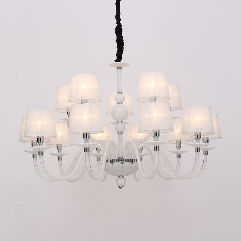 White Conical Ceiling Chandelier Antique Fabric 6/8/12 Lights Living Room Hanging Pendant Lamp Fixture 12 White Clearhalo 'Ceiling Lights' 'Chandeliers' Lighting' options 296788_5e228391-3eba-445e-9a48-d51bfbde92ab