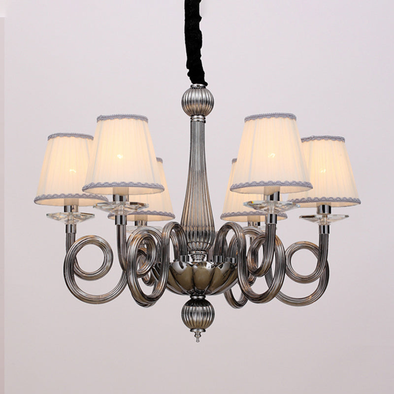 Vintage Swirled Arm Ceiling Chandelier 12 Lights Black/White/Red Glass Hanging Lamp Fixture with Cone Fabric Shade Black Clearhalo 'Ceiling Lights' 'Chandeliers' Lighting' options 296839_aeb8eee8-ffd3-449e-b53d-ae9dae1d482b