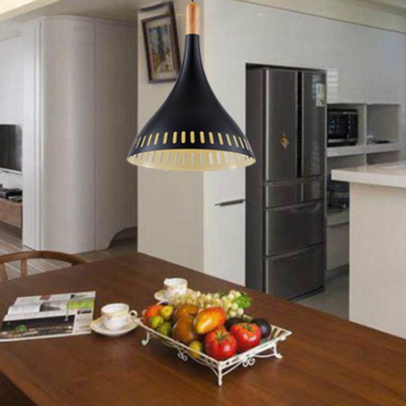 8"/12“ Wide Conical Metal Pendant Contemporary 1 Light Black Hanging Ceiling Light for Dining Room Black Clearhalo 'Ceiling Lights' 'Modern Pendants' 'Modern' 'Pendant Lights' 'Pendants' Lighting' 296886