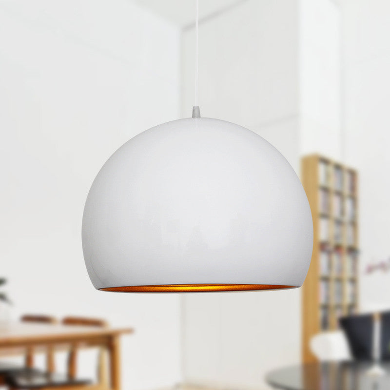 Globe Down Lighting Modernist Metal 1 Head Black/ White Ceiling Suspension Lamp, 10"/14" Wide White Clearhalo 'Ceiling Lights' 'Modern Pendants' 'Modern' 'Pendant Lights' 'Pendants' Lighting' 296892