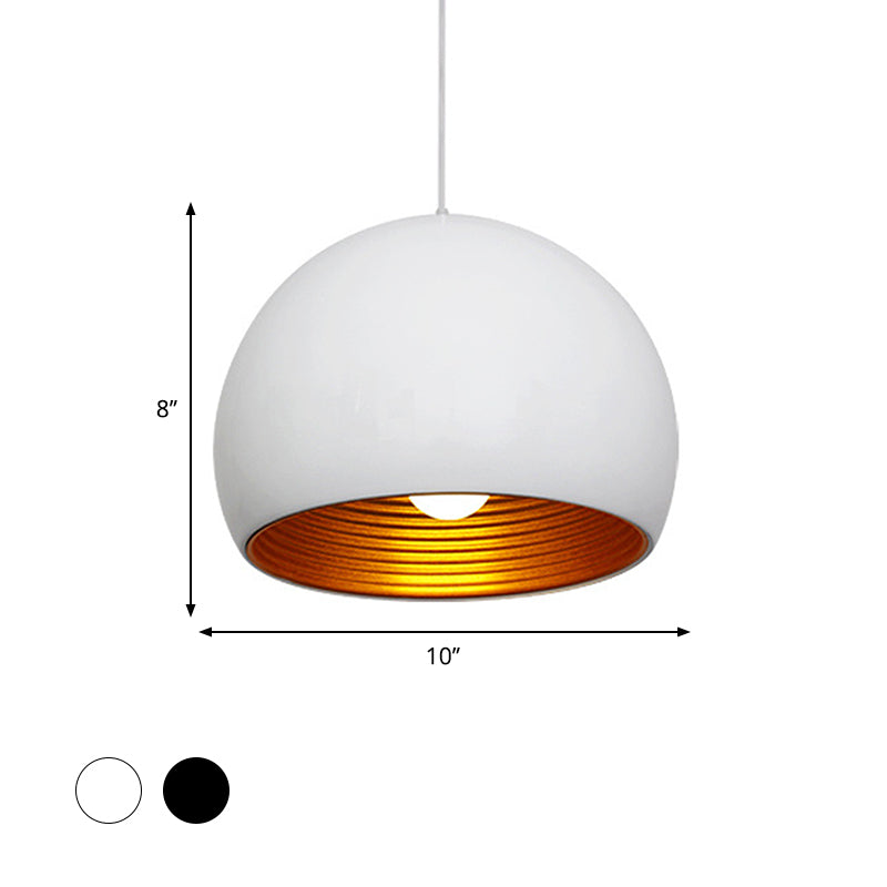 Globe Down Lighting Modernist Metal 1 Head Black/ White Ceiling Suspension Lamp, 10"/14" Wide Clearhalo 'Ceiling Lights' 'Modern Pendants' 'Modern' 'Pendant Lights' 'Pendants' Lighting' 296894