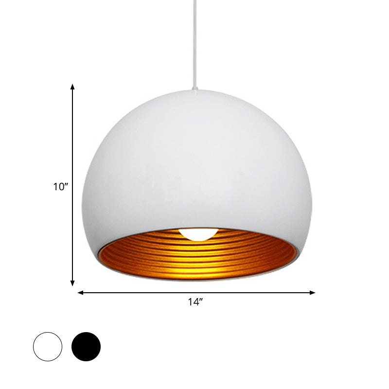 Globe Down Lighting Modernist Metal 1 Head Black/ White Ceiling Suspension Lamp, 10"/14" Wide Clearhalo 'Ceiling Lights' 'Modern Pendants' 'Modern' 'Pendant Lights' 'Pendants' Lighting' 296895