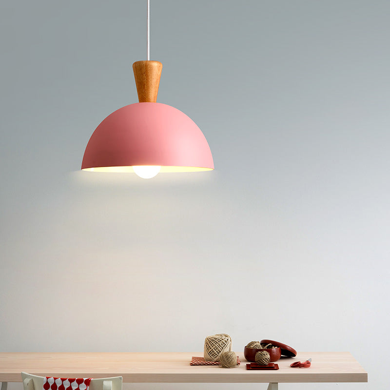 Domed Shaped Dining Room Drop Pendant Metal 1 Light Modern Style Ceiling Light in White/Pink Pink Clearhalo 'Ceiling Lights' 'Modern Pendants' 'Modern' 'Pendant Lights' 'Pendants' Lighting' 296910