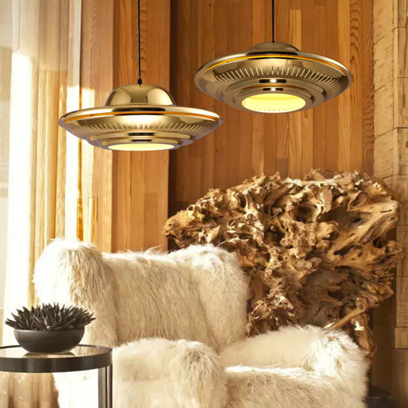 Modern Saucer Pendant Lighting Fixture Metal 16"/18" Wide 1 Light Dining Room Hanging Light Kit in Gold Clearhalo 'Ceiling Lights' 'Modern Pendants' 'Modern' 'Pendant Lights' 'Pendants' Lighting' 296926