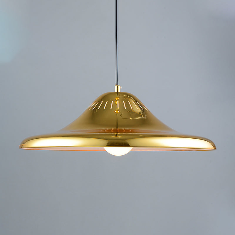 Modern Saucer Pendant Lighting Fixture Metal 16"/18" Wide 1 Light Dining Room Hanging Light Kit in Gold Clearhalo 'Ceiling Lights' 'Modern Pendants' 'Modern' 'Pendant Lights' 'Pendants' Lighting' 296932