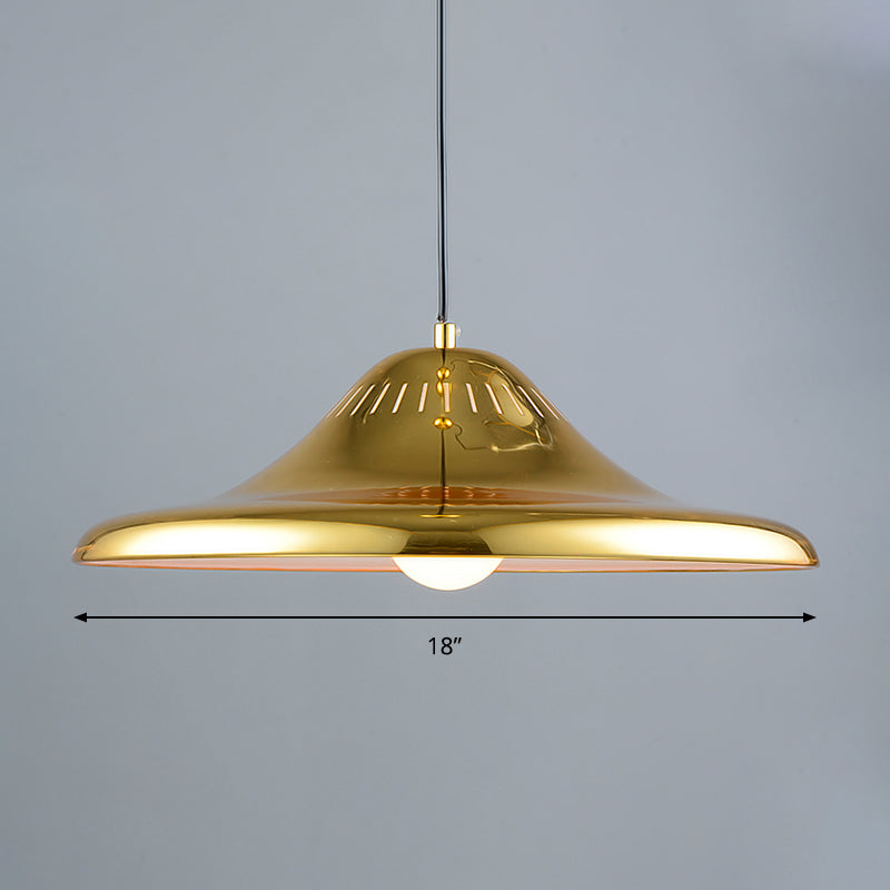 Modern Saucer Pendant Lighting Fixture Metal 16"/18" Wide 1 Light Dining Room Hanging Light Kit in Gold Clearhalo 'Ceiling Lights' 'Modern Pendants' 'Modern' 'Pendant Lights' 'Pendants' Lighting' 296933