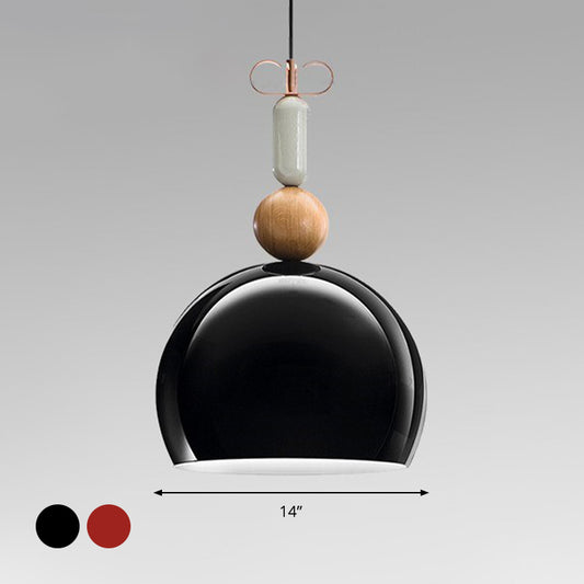 Metal Domed Pendant Light Kit Contemporary 1 Light Down Lighting in Black/Red for Living Room Clearhalo 'Ceiling Lights' 'Modern Pendants' 'Modern' 'Pendant Lights' 'Pendants' Lighting' 296945