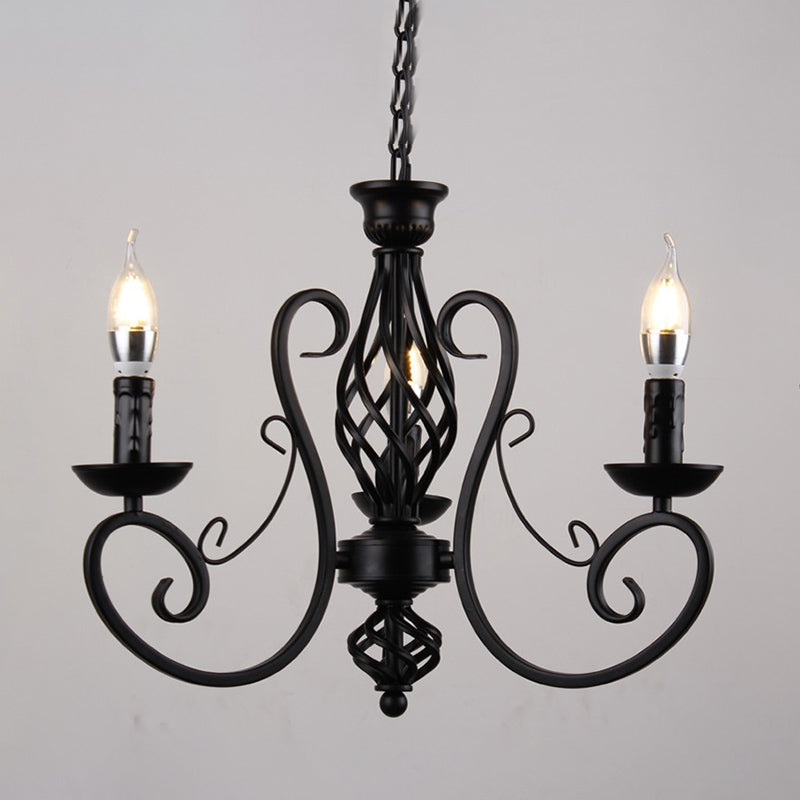 Curly Armed Metal Chandelier Lighting Traditional 3/5/6 Bulbs Living Room Ceiling Pendant Lamp in Black Clearhalo 'Ceiling Lights' 'Chandeliers' Lighting' options 296972