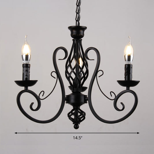 Curly Armed Metal Chandelier Lighting Traditional 3/5/6 Bulbs Living Room Ceiling Pendant Lamp in Black Clearhalo 'Ceiling Lights' 'Chandeliers' Lighting' options 296973