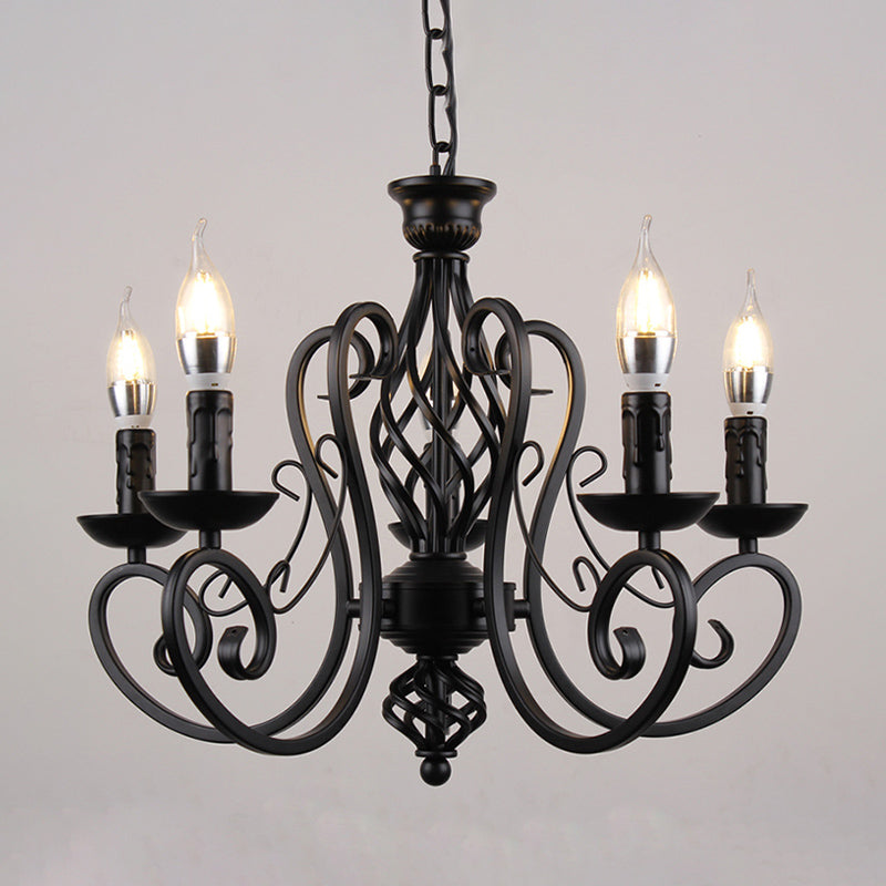 Curly Armed Metal Chandelier Lighting Traditional 3/5/6 Bulbs Living Room Ceiling Pendant Lamp in Black Clearhalo 'Ceiling Lights' 'Chandeliers' Lighting' options 296975