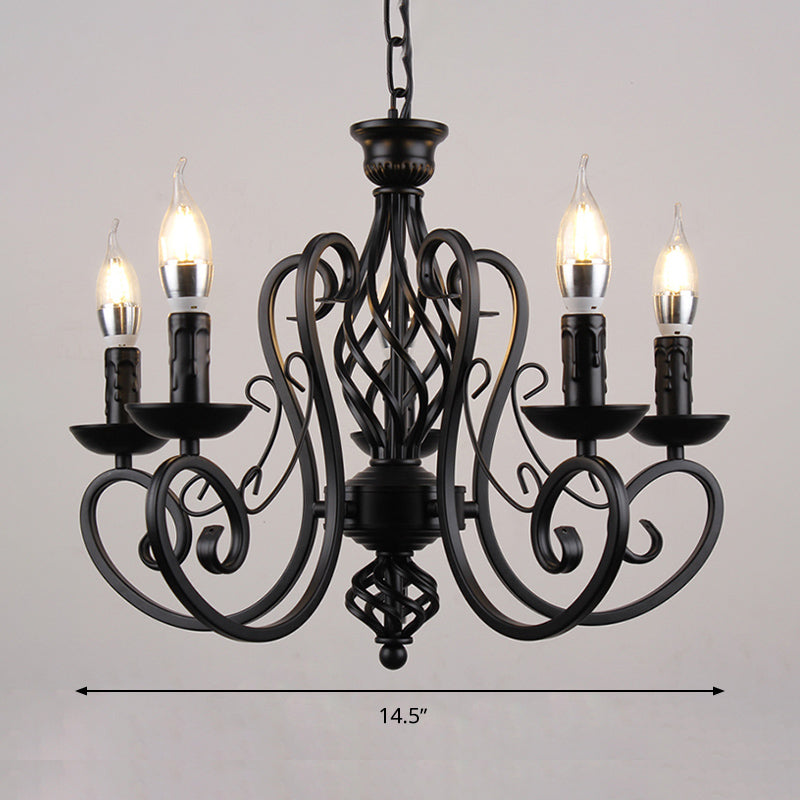 Curly Armed Metal Chandelier Lighting Traditional 3/5/6 Bulbs Living Room Ceiling Pendant Lamp in Black Clearhalo 'Ceiling Lights' 'Chandeliers' Lighting' options 296976