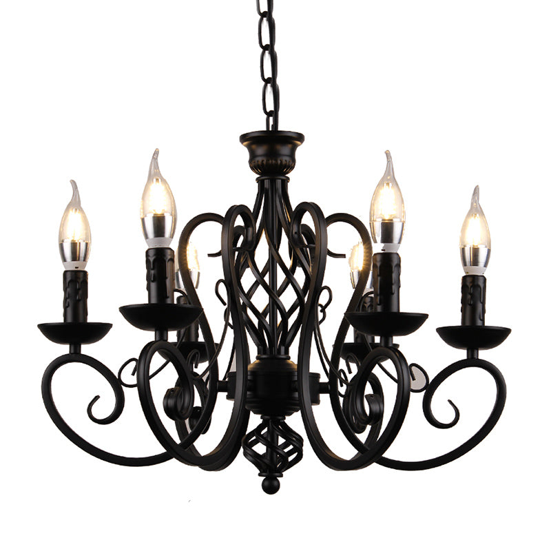 Curly Armed Metal Chandelier Lighting Traditional 3/5/6 Bulbs Living Room Ceiling Pendant Lamp in Black Clearhalo 'Ceiling Lights' 'Chandeliers' Lighting' options 296977