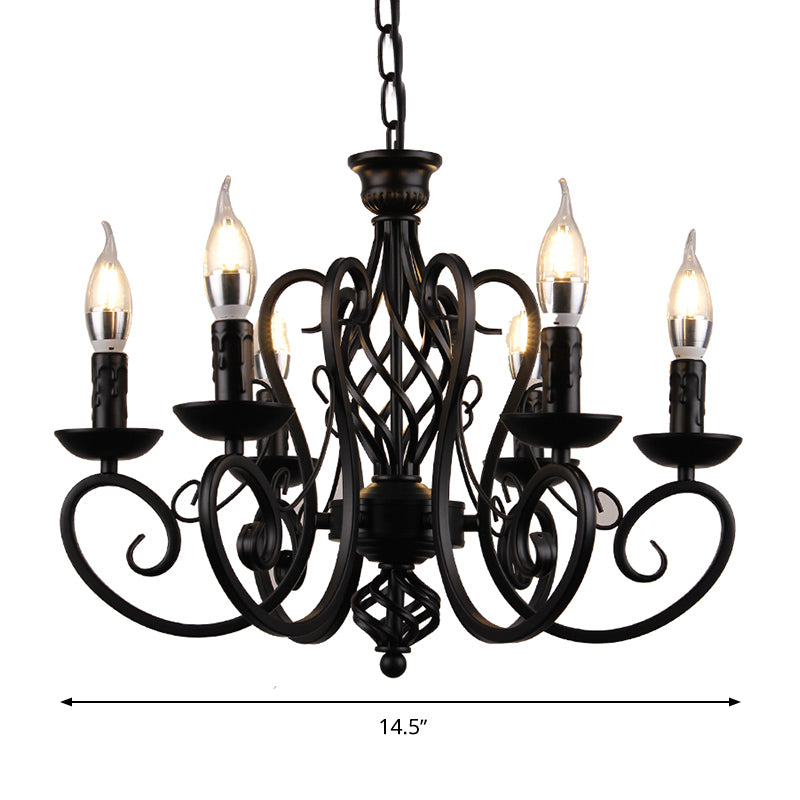 Curly Armed Metal Chandelier Lighting Traditional 3/5/6 Bulbs Living Room Ceiling Pendant Lamp in Black Clearhalo 'Ceiling Lights' 'Chandeliers' Lighting' options 296978