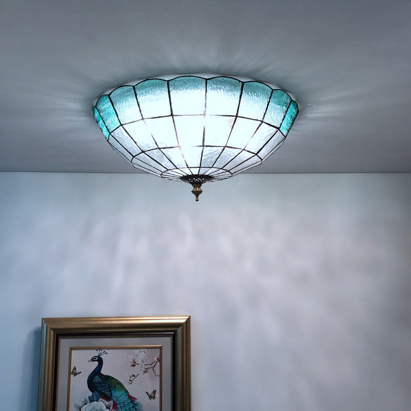 Blue Glass Ceiling Flush Domed 2/3/4 Lights Baroque Flush Mount Lighting Fixture, 12"/16"/19.5" Wide Blue Clearhalo 'Ceiling Lights' 'Close To Ceiling Lights' 'Close to ceiling' 'Flush mount' Lighting' 297007