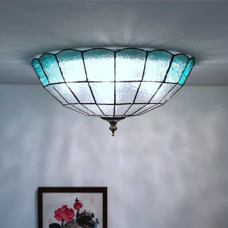 Blue Glass Ceiling Flush Domed 2/3/4 Lights Baroque Flush Mount Lighting Fixture, 12"/16"/19.5" Wide Clearhalo 'Ceiling Lights' 'Close To Ceiling Lights' 'Close to ceiling' 'Flush mount' Lighting' 297008