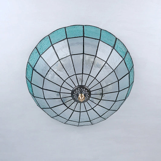 Blue Glass Ceiling Flush Domed 2/3/4 Lights Baroque Flush Mount Lighting Fixture, 12"/16"/19.5" Wide Clearhalo 'Ceiling Lights' 'Close To Ceiling Lights' 'Close to ceiling' 'Flush mount' Lighting' 297010