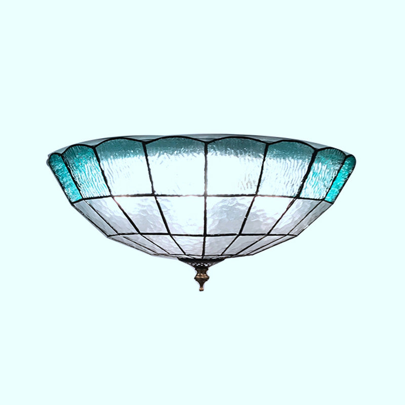 Blue Glass Ceiling Flush Domed 2/3/4 Lights Baroque Flush Mount Lighting Fixture, 12"/16"/19.5" Wide Clearhalo 'Ceiling Lights' 'Close To Ceiling Lights' 'Close to ceiling' 'Flush mount' Lighting' 297011